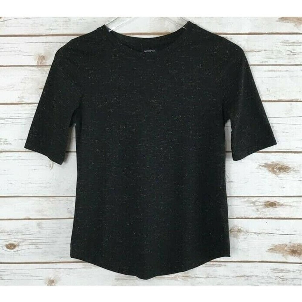 Who What‎ Wear Size XS Black T-Shirt Gold Flecked Speck Metallic Thread Top